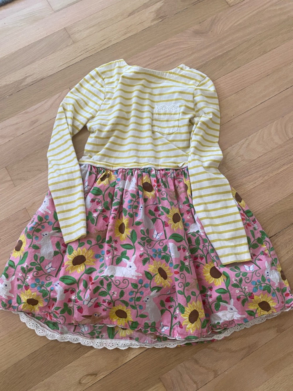 Mini Boden Yellow Striped Top with Pink Sunflower & Bunny Skirt